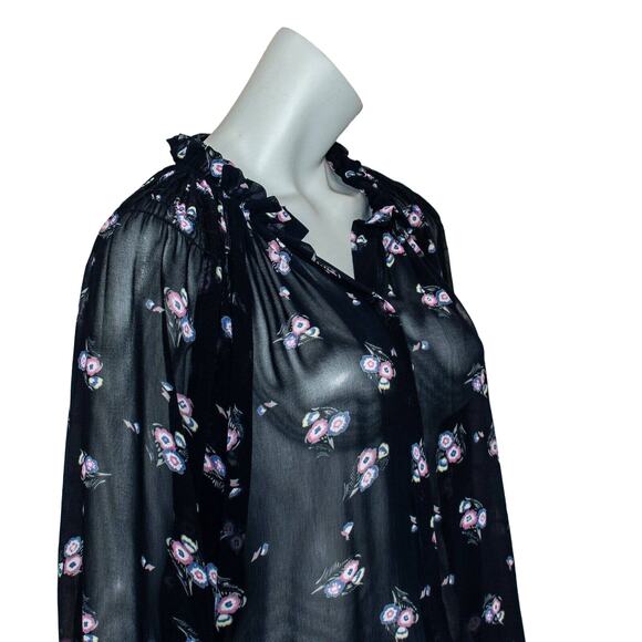 ISABEL MARANT Etoile Women's Silk Sheer Blouse Blue Floral Size 5 - Picture 8 of 8